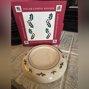 Longaberger Cream Holly Candle Holder